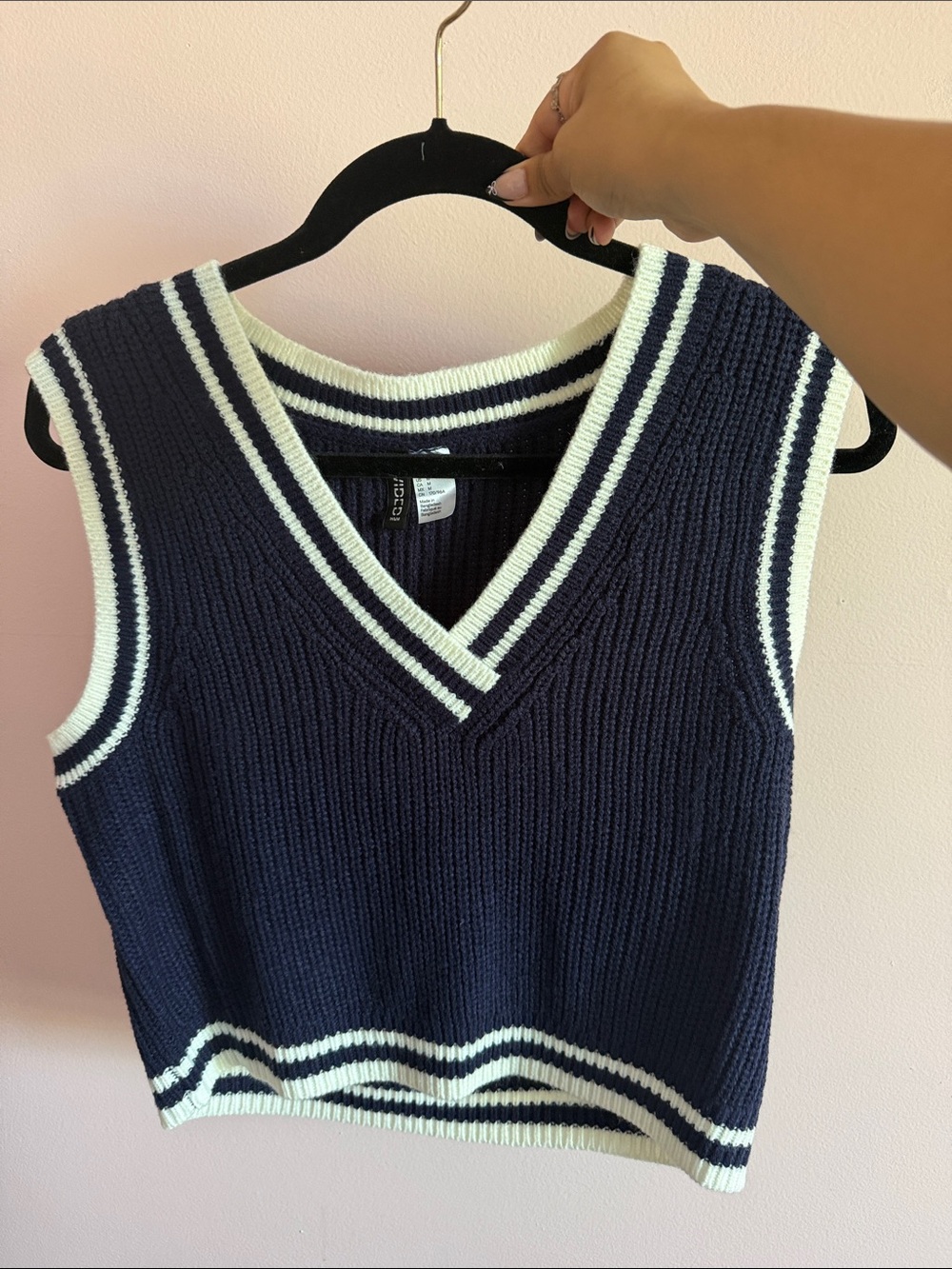 H&M Navy V-Neck Sweater Vest with White Trim